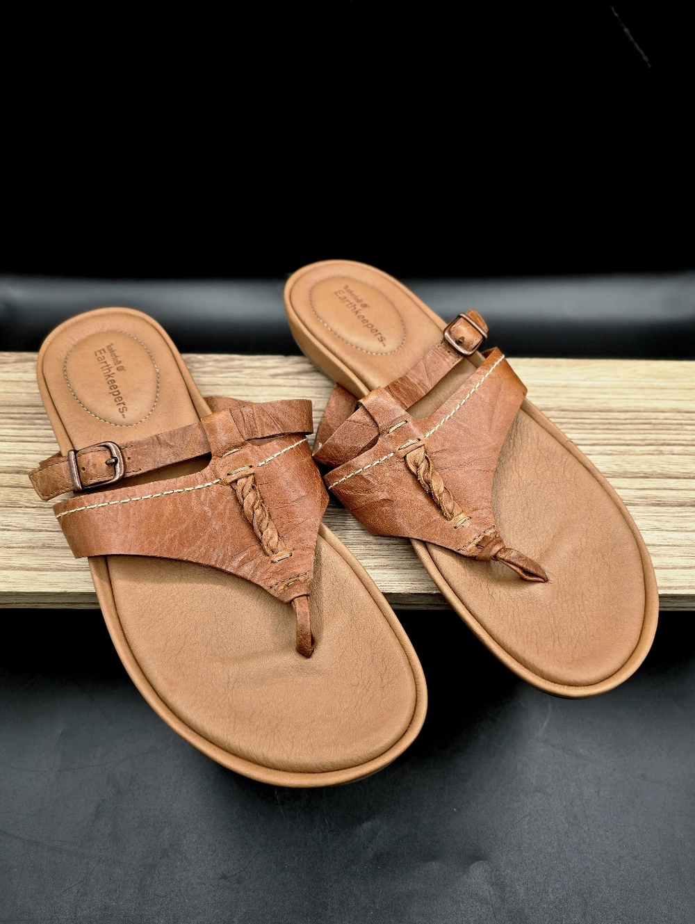 Timberland Earthkeepers Leather Thong Sandals Brown Size 10 Adjustable Strap